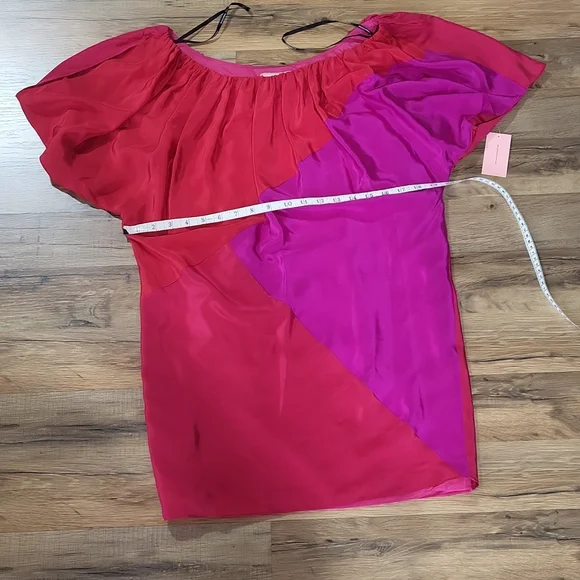 PHOEBE COUTURE 100% Silk Hot Pink & Purple Colorblock Shift Dress - Picture 9 of 14